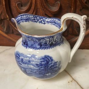 Vintage antique blue and white pitcher